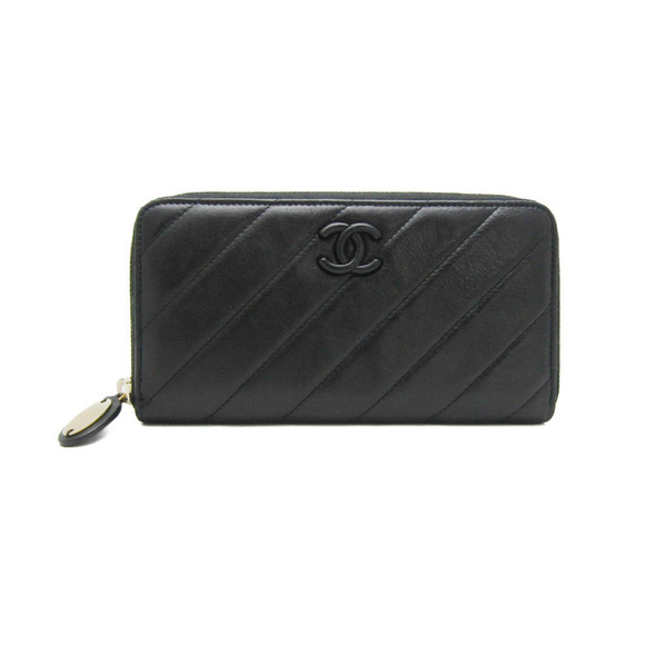 CHANEL Authentic Black Lambskin Leather Wallet